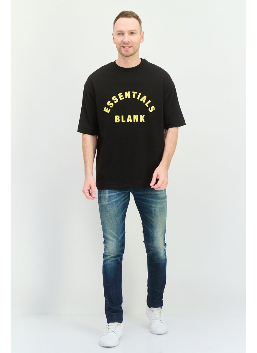 Men Crew Neck Short Sleeve Brand Logo T-Shirt, Black