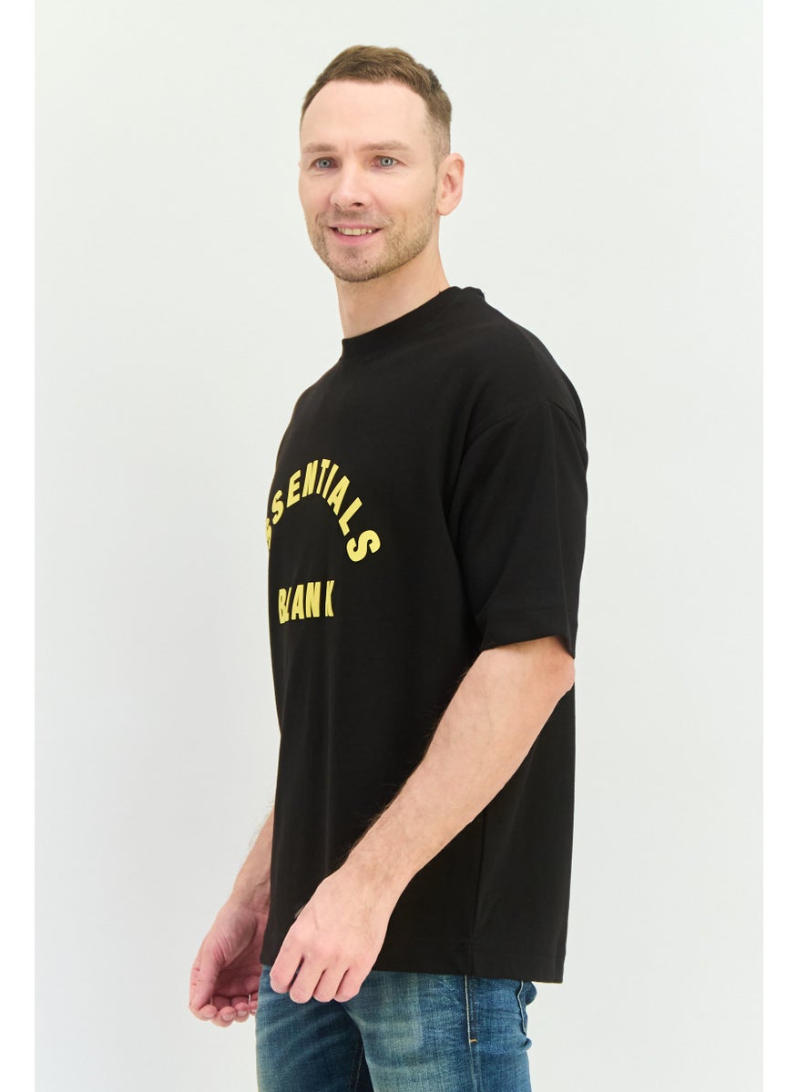 Men Crew Neck Short Sleeve Brand Logo T-Shirt, Black