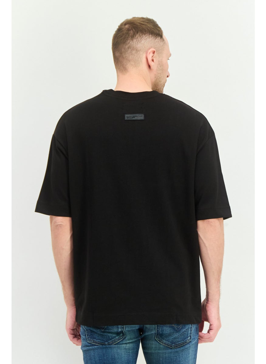 Men Crew Neck Short Sleeve Brand Logo T-Shirt, Black