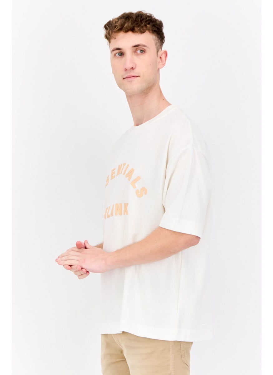 Men Crew Neck Short Sleeve Brand Logo T-Shirts, Off White
