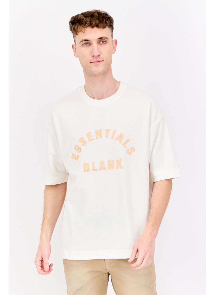 Men Crew Neck Short Sleeve Brand Logo T-Shirts, Off White