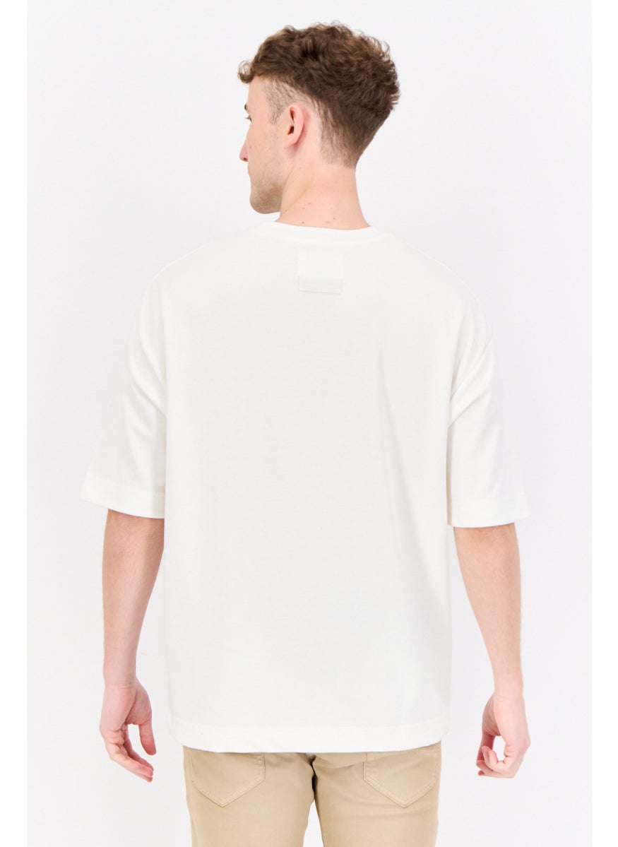 Men Crew Neck Short Sleeve Brand Logo T-Shirts, Off White