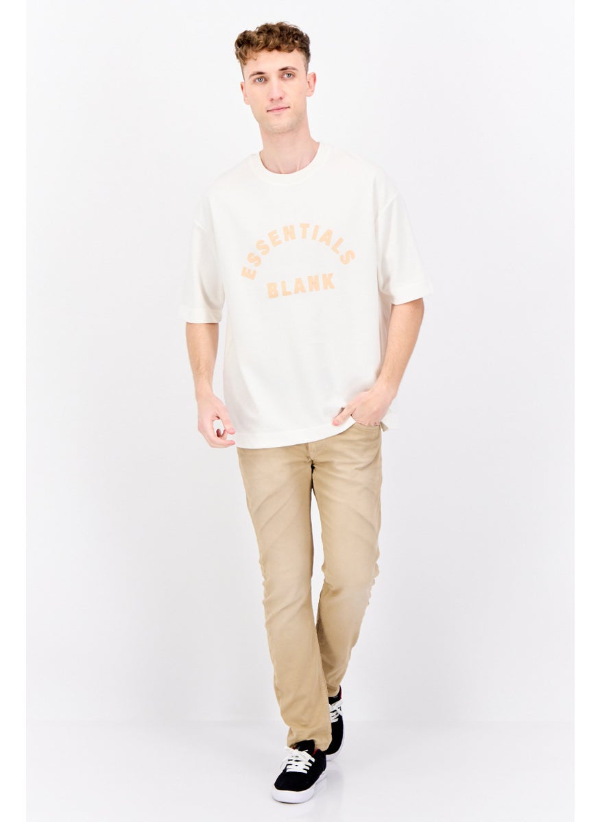 Men Crew Neck Short Sleeve Brand Logo T-Shirts, Off White