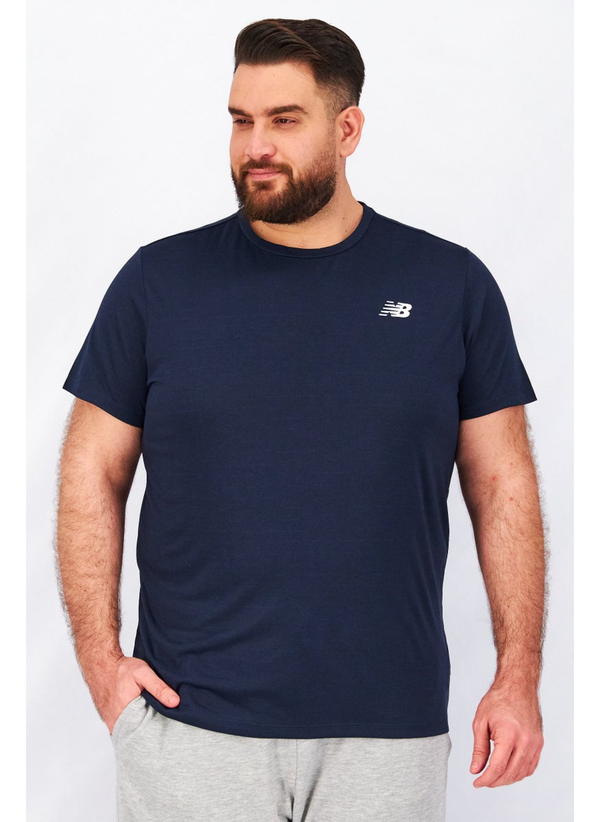 Men Athletic Fit Training Brand Logo T-shirt, Navy