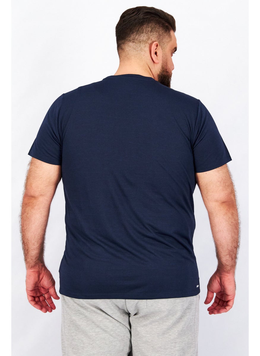 Men Athletic Fit Training Brand Logo T-shirt, Navy