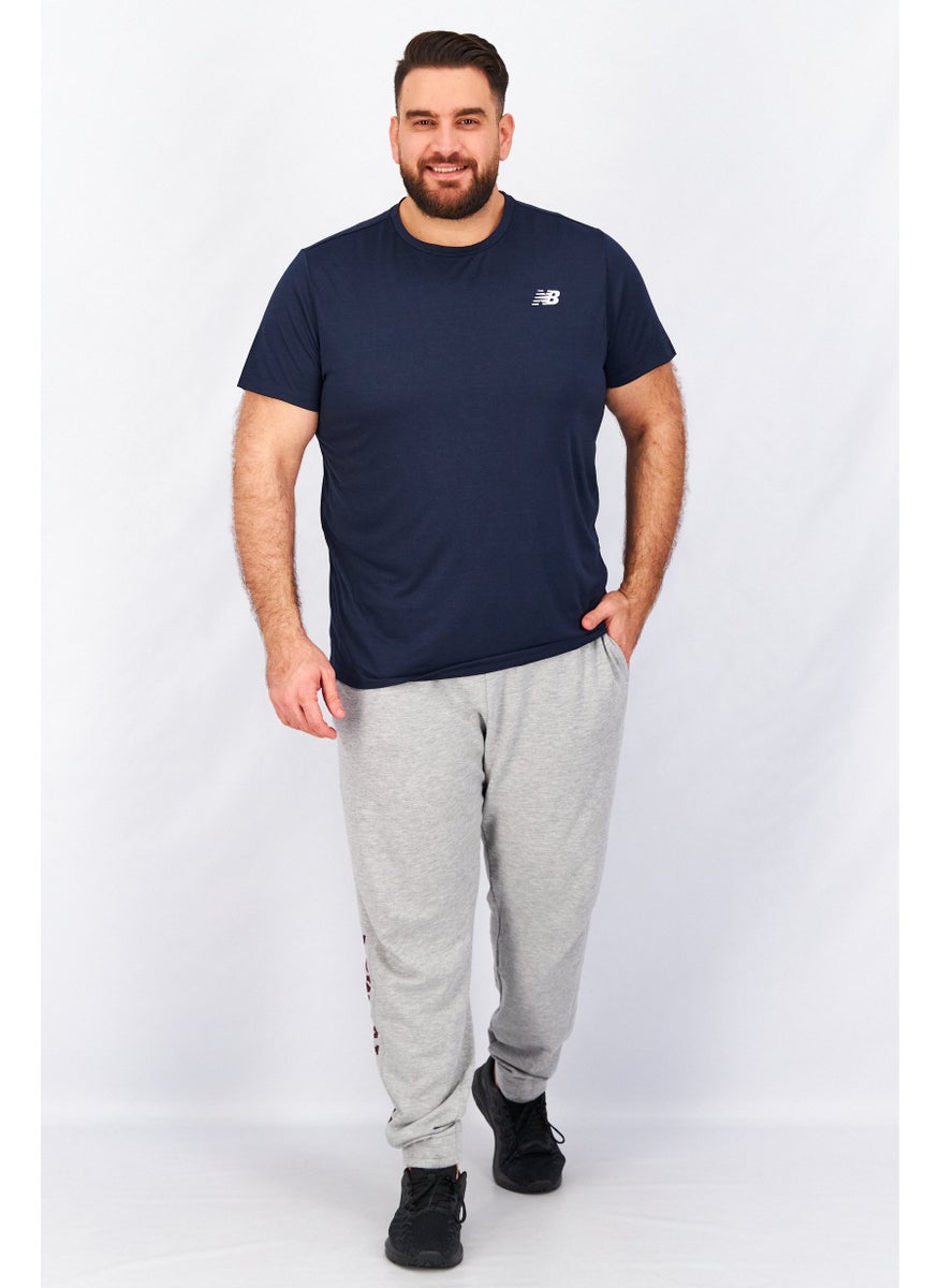 Men Athletic Fit Training Brand Logo T-shirt, Navy