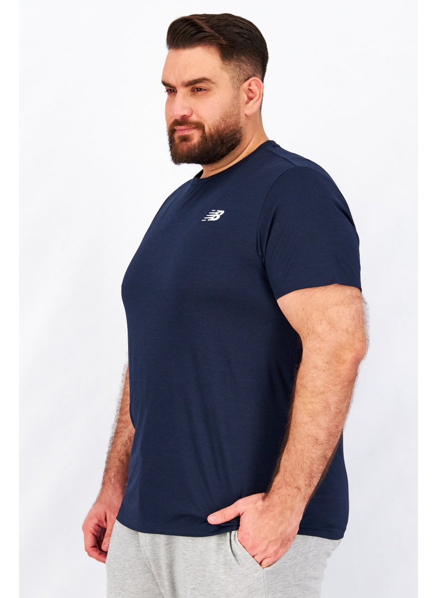 Men Athletic Fit Training Brand Logo T-shirt, Navy