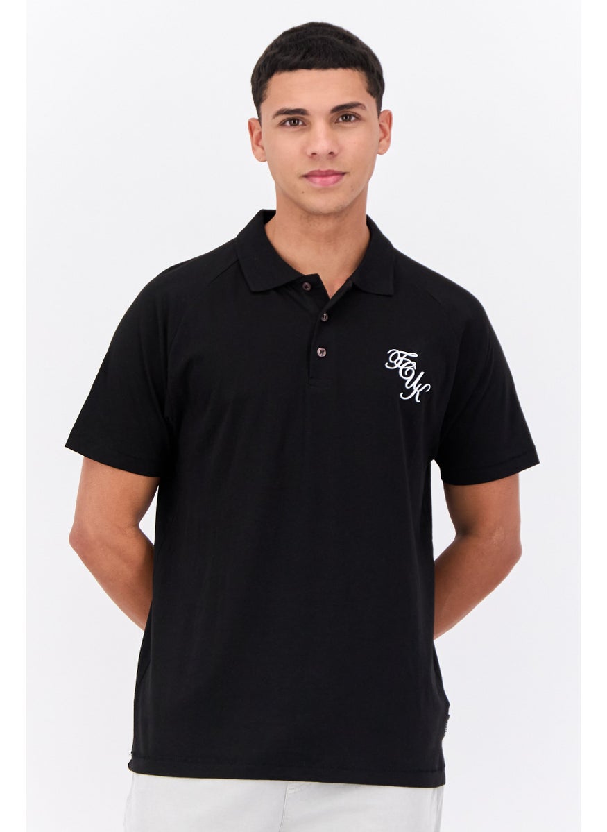 Men 3 Pcs Regular Fit Brand Logo Short Sleeves Polo, Black