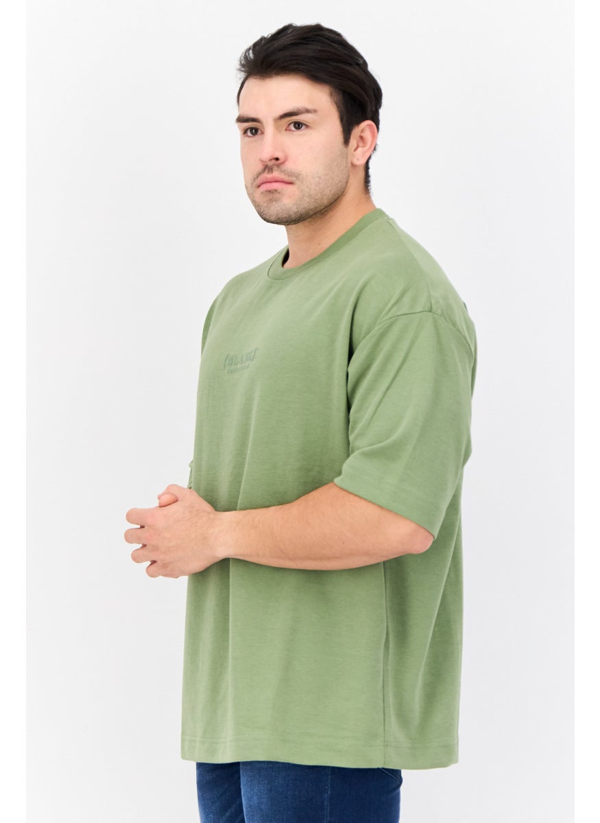 Men Crew Neck Short Sleeve Brand Logo T Shirt, Forest Green