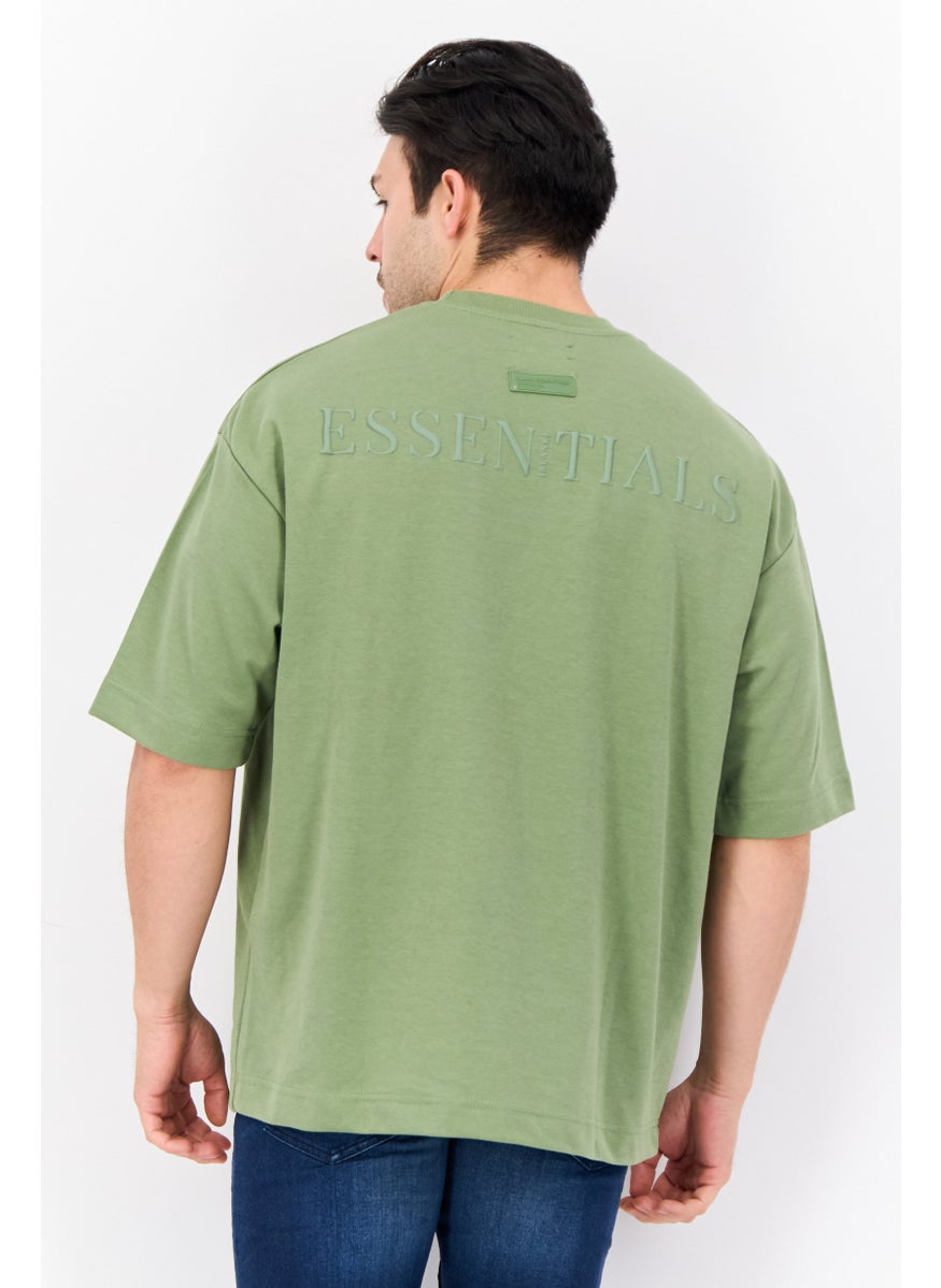 Men Crew Neck Short Sleeve Brand Logo T Shirt, Forest Green