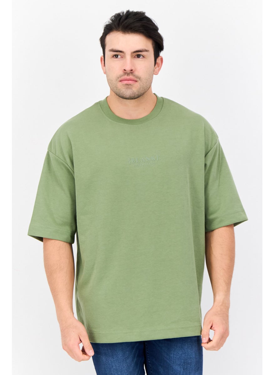 Men Crew Neck Short Sleeve Brand Logo T Shirt, Forest Green