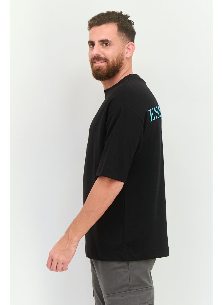 Men Crew Neck Short Sleeve Brand Logo T Shirt, Black