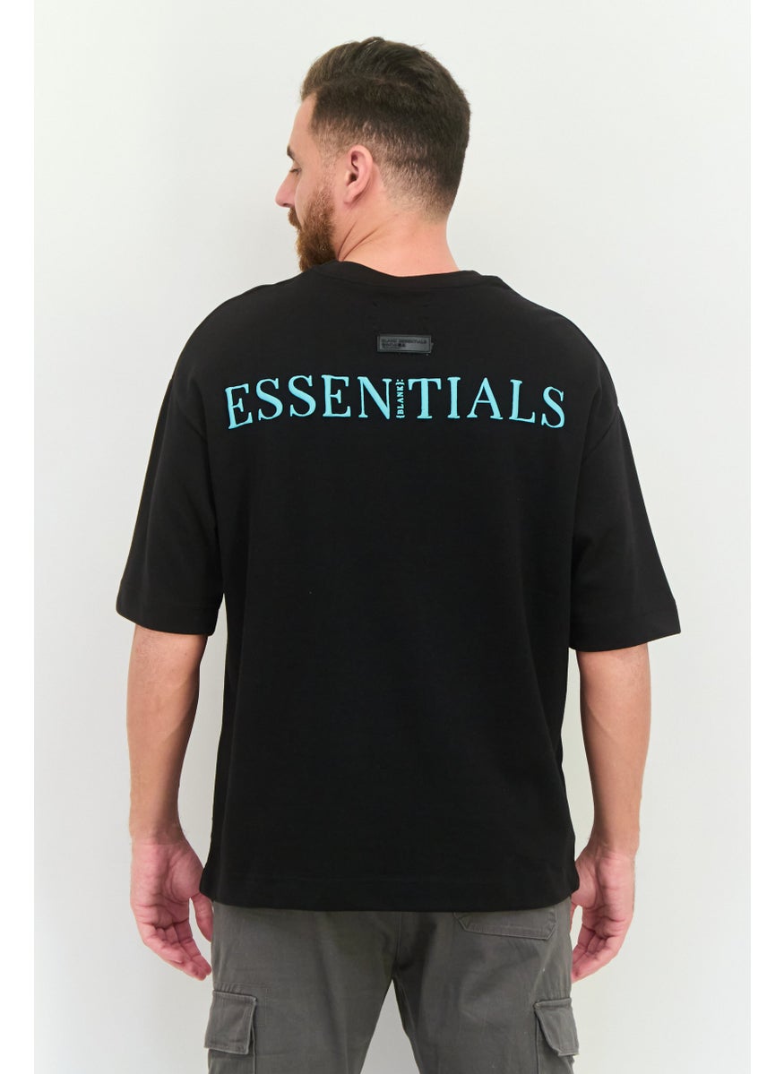 Men Crew Neck Short Sleeve Brand Logo T Shirt, Black
