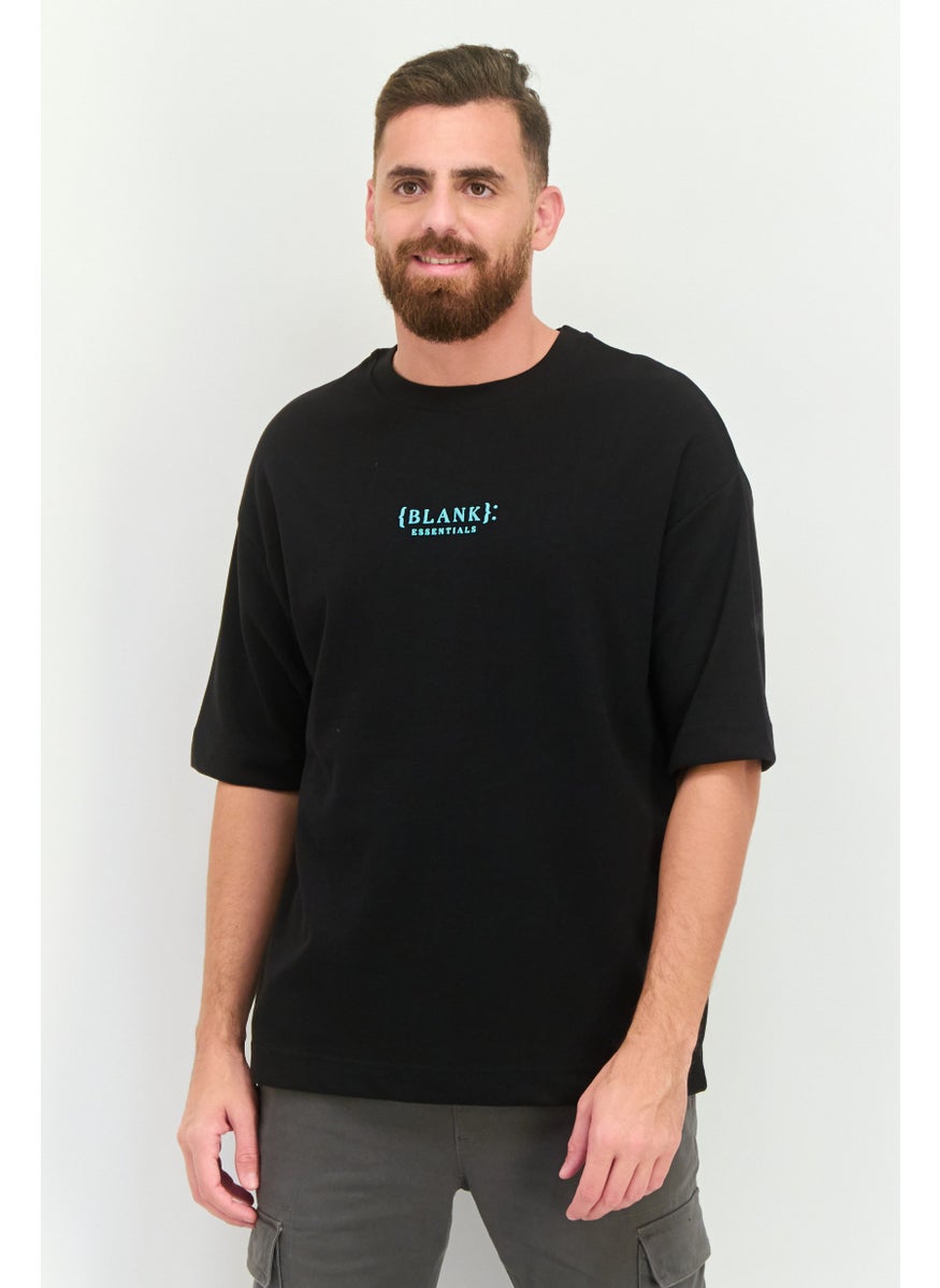 Men Crew Neck Short Sleeve Brand Logo T Shirt, Black
