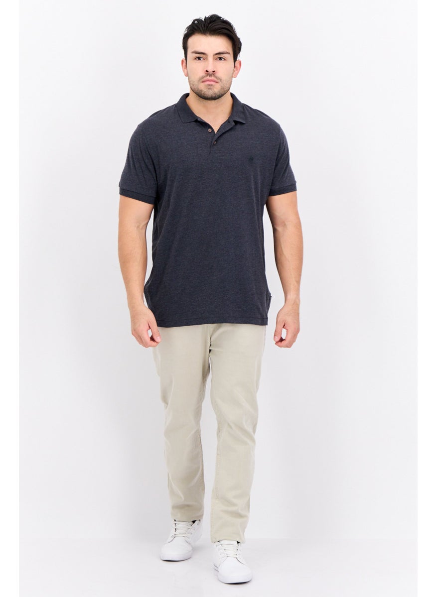 Men Regular Fit Short Sleeves Heather Polo T-Shirt, Charcoal