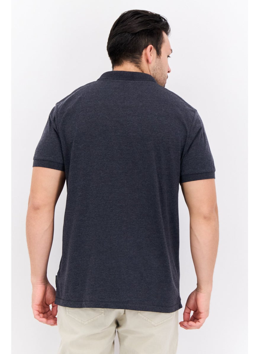 Men Regular Fit Short Sleeves Heather Polo T-Shirt, Charcoal