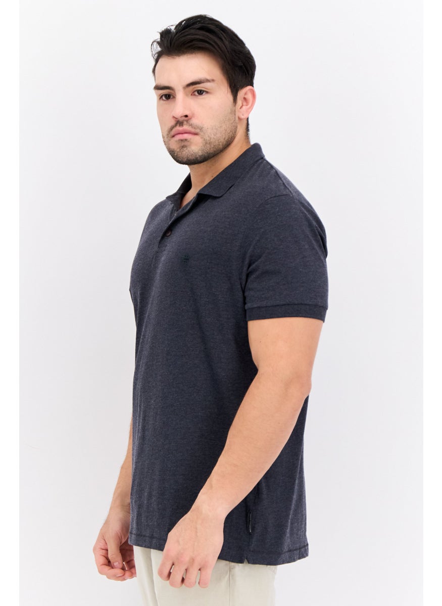 Men Regular Fit Short Sleeves Heather Polo T-Shirt, Charcoal