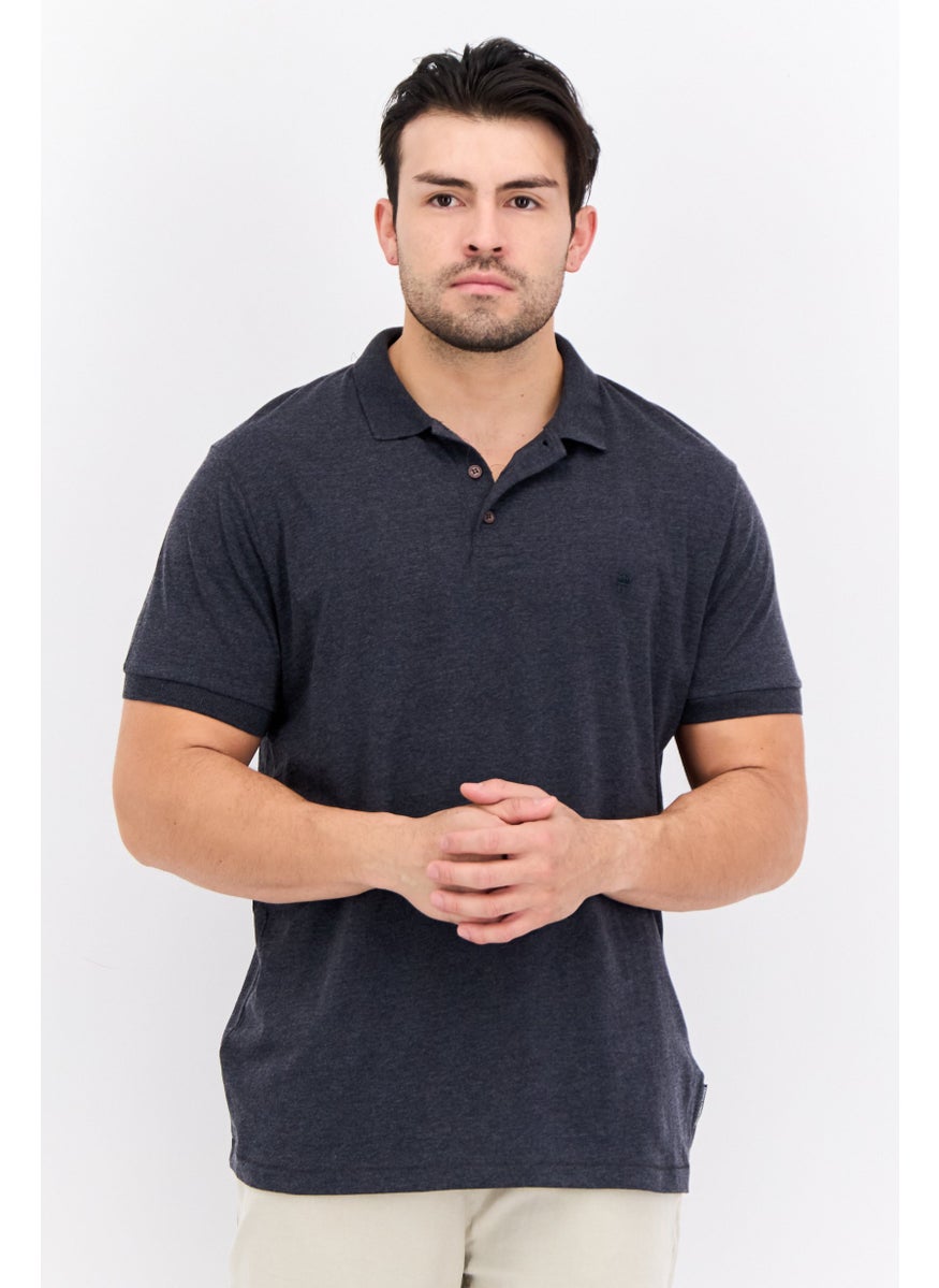 Men Regular Fit Short Sleeves Heather Polo T-Shirt, Charcoal