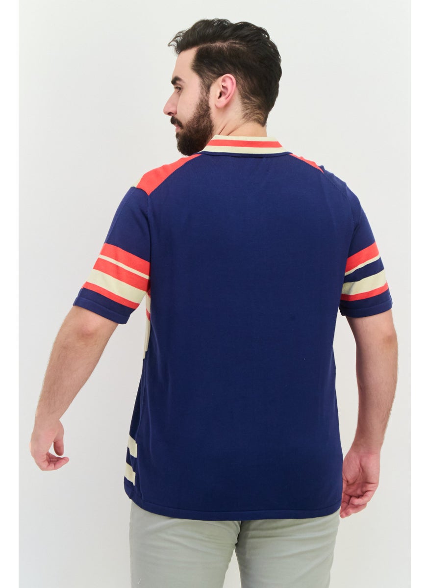 Men Regular Fit Striped Short Sleeves Polo, Beige