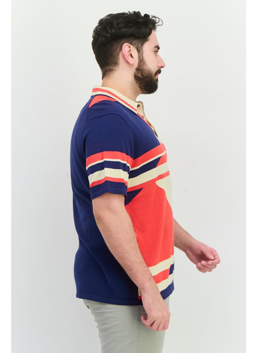 Men Regular Fit Striped Short Sleeves Polo, Beige