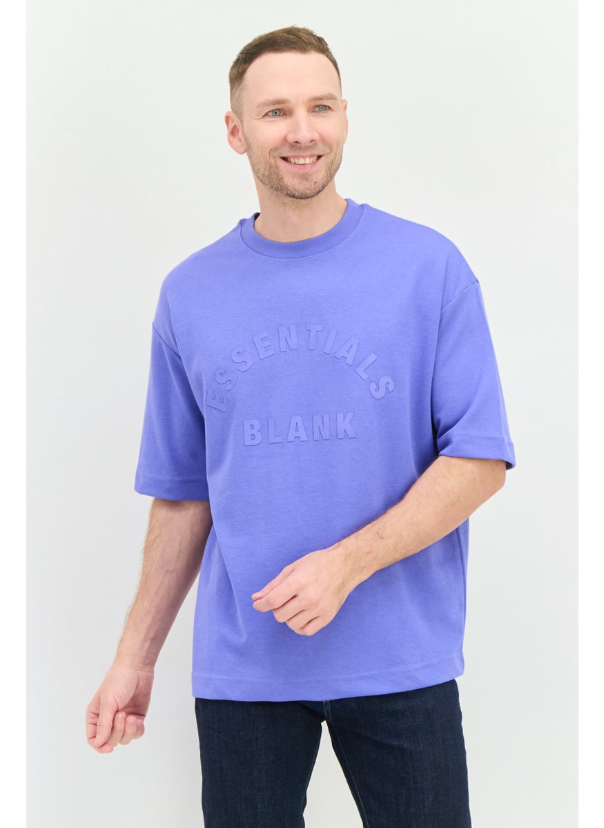Men Crew Neck Short Sleeve Brand Logo T Shirt, Blue