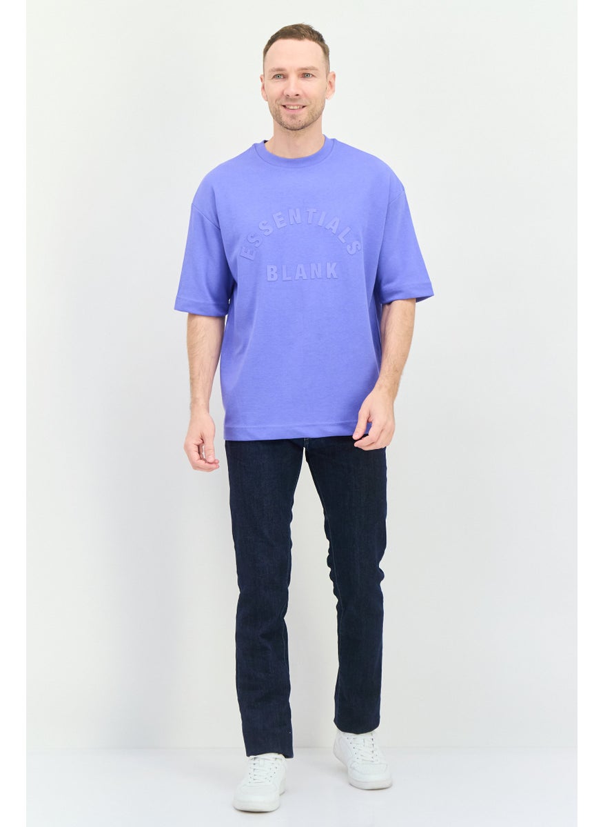 Men Crew Neck Short Sleeve Brand Logo T Shirt, Blue