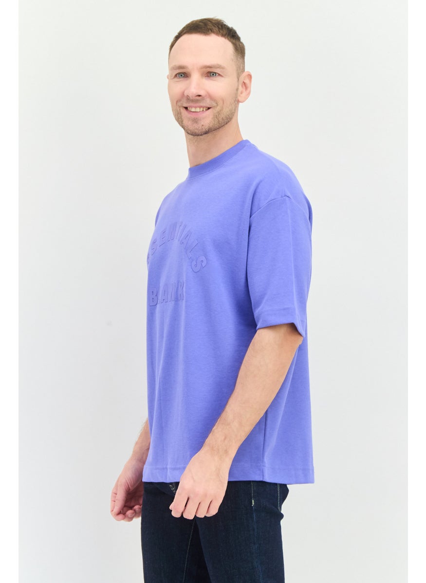 Men Crew Neck Short Sleeve Brand Logo T Shirt, Blue