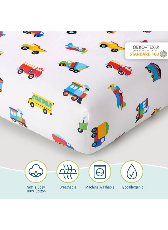 Wildkin 100% Cotton Toddler Sheet Set - Soft & Cozy Bed Sheets - Trains, Planes, and Trucks