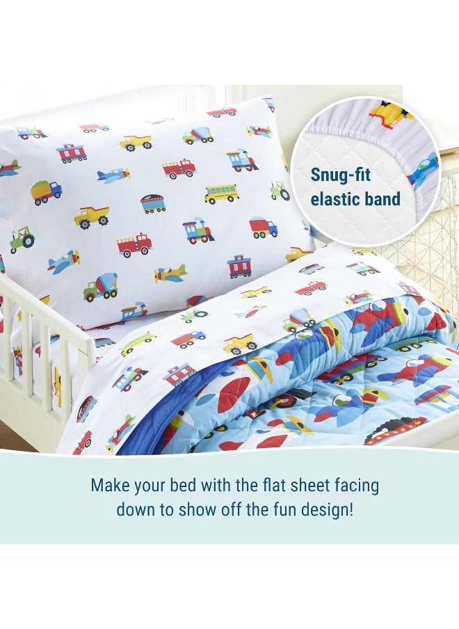 Wildkin 100% Cotton Toddler Sheet Set - Soft & Cozy Bed Sheets - Trains, Planes, and Trucks