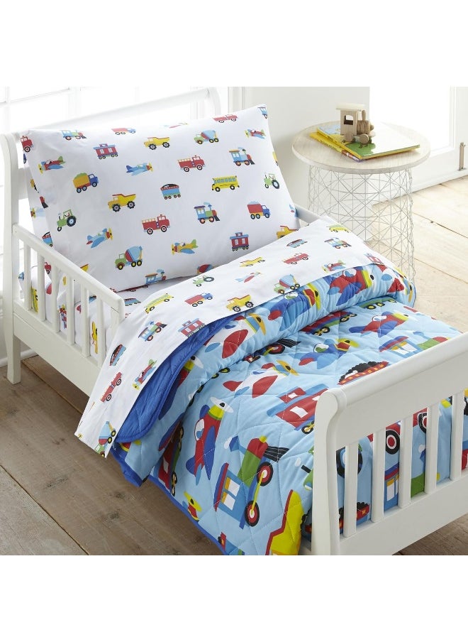 Wildkin 100% Cotton Toddler Sheet Set - Soft & Cozy Bed Sheets - Trains, Planes, and Trucks