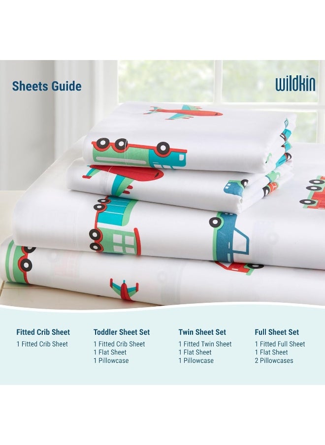 Wildkin 100% Cotton Toddler Sheet Set - Soft & Cozy Bed Sheets - Trains, Planes, and Trucks