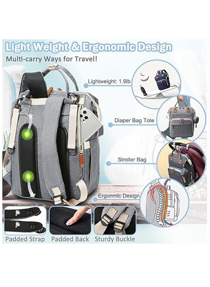 Diaper Bag Backpack Baby Bag, Baby Girl Boy Diaper Bag for Dad Mom, 16 Pockets, Pacifier Case, Large Diaper Bag Unisex for Travel (Grey)