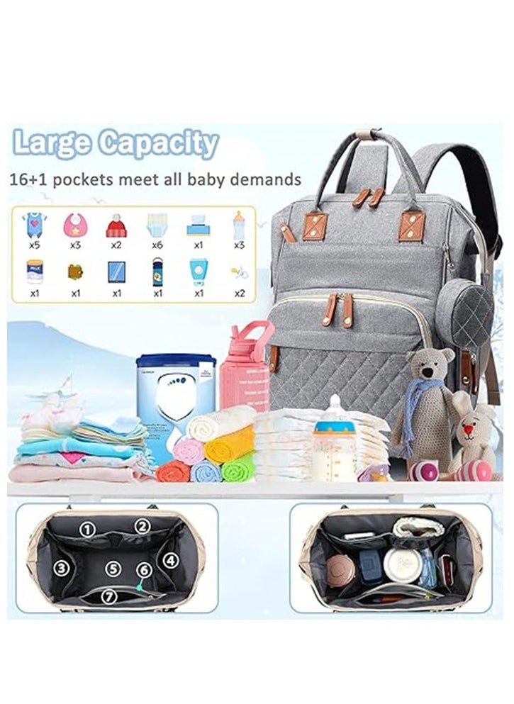 Diaper Bag Backpack Baby Bag, Baby Girl Boy Diaper Bag for Dad Mom, 16 Pockets, Pacifier Case, Large Diaper Bag Unisex for Travel (Grey)
