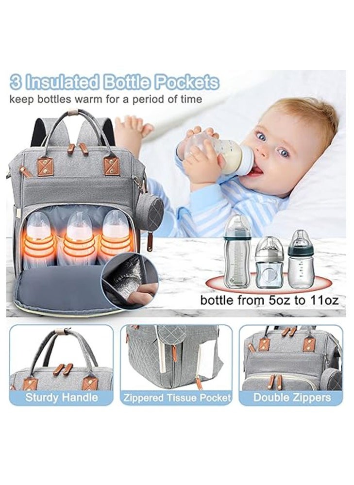 Diaper Bag Backpack Baby Bag, Baby Girl Boy Diaper Bag for Dad Mom, 16 Pockets, Pacifier Case, Large Diaper Bag Unisex for Travel (Grey)