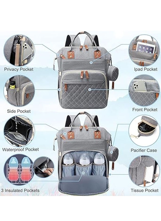 Diaper Bag Backpack Baby Bag, Baby Girl Boy Diaper Bag for Dad Mom, 16 Pockets, Pacifier Case, Large Diaper Bag Unisex for Travel (Grey)