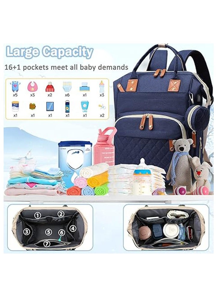 Diaper Bag Backpack Baby Bag, Baby Girl Boy Diaper Bag for Dad Mom, 16 Pockets, Pacifier Case, Large Diaper Bag Unisex for Travel (Blue)