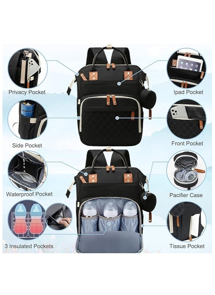 Diaper Bag Backpack Baby Bag, Baby Girl Boy Diaper Bag for Dad Mom, 16 Pockets, Pacifier Case, Large Diaper Bag Unisex for Travel (Black)