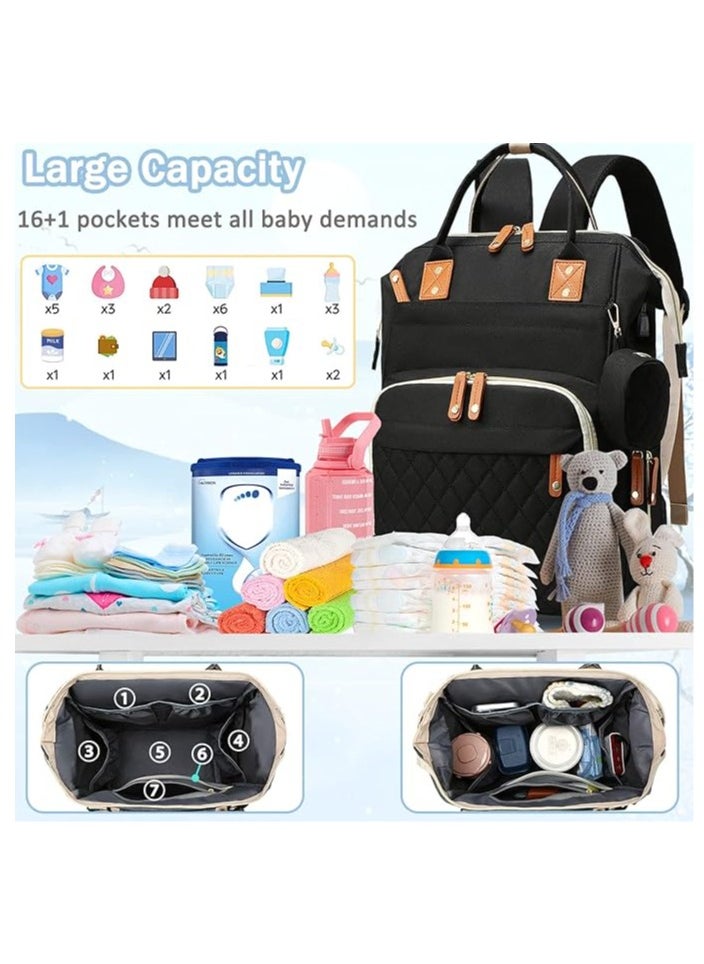 Diaper Bag Backpack Baby Bag, Baby Girl Boy Diaper Bag for Dad Mom, 16 Pockets, Pacifier Case, Large Diaper Bag Unisex for Travel (Black)