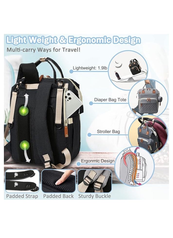 Diaper Bag Backpack Baby Bag, Baby Girl Boy Diaper Bag for Dad Mom, 16 Pockets, Pacifier Case, Large Diaper Bag Unisex for Travel (Black)