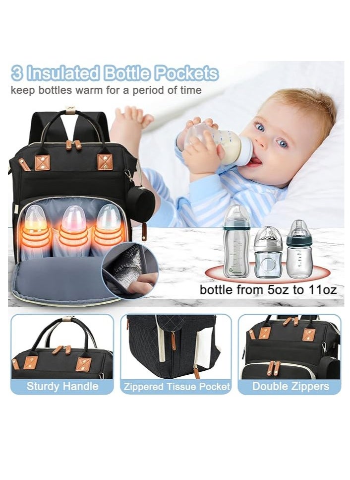 Diaper Bag Backpack Baby Bag, Baby Girl Boy Diaper Bag for Dad Mom, 16 Pockets, Pacifier Case, Large Diaper Bag Unisex for Travel (Black)