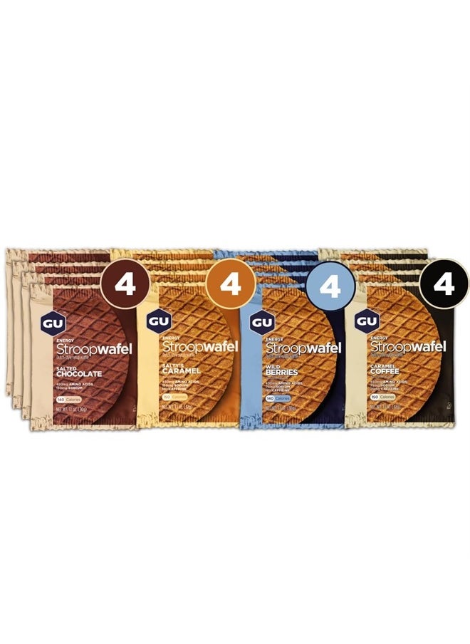 Energy Stroopwafel Variety Pack Sports Nutrition Waffle, Caffeine Included, and Kosher Dairy, On-The-Go Energy for Any Workout, 16 Count