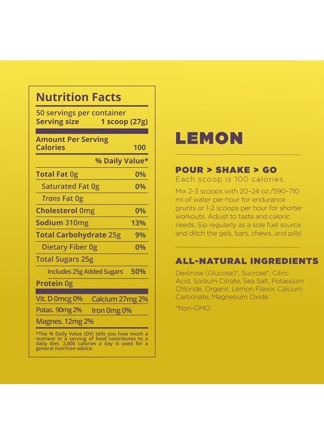 Endurance Fuel, Sports Drink Powder Mix with Electrolytes, Non-GMO, Free of Soy, Dairy, and Gluten, Vegan Friendly, Lemon, 50 Servings