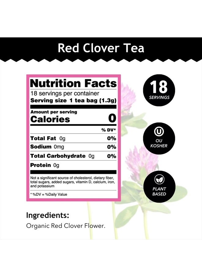 Organic Red Clover Flower Tea - OU Kosher, USDA Organic, CCOF Organic, 18 Bleach-Free Tea Bags