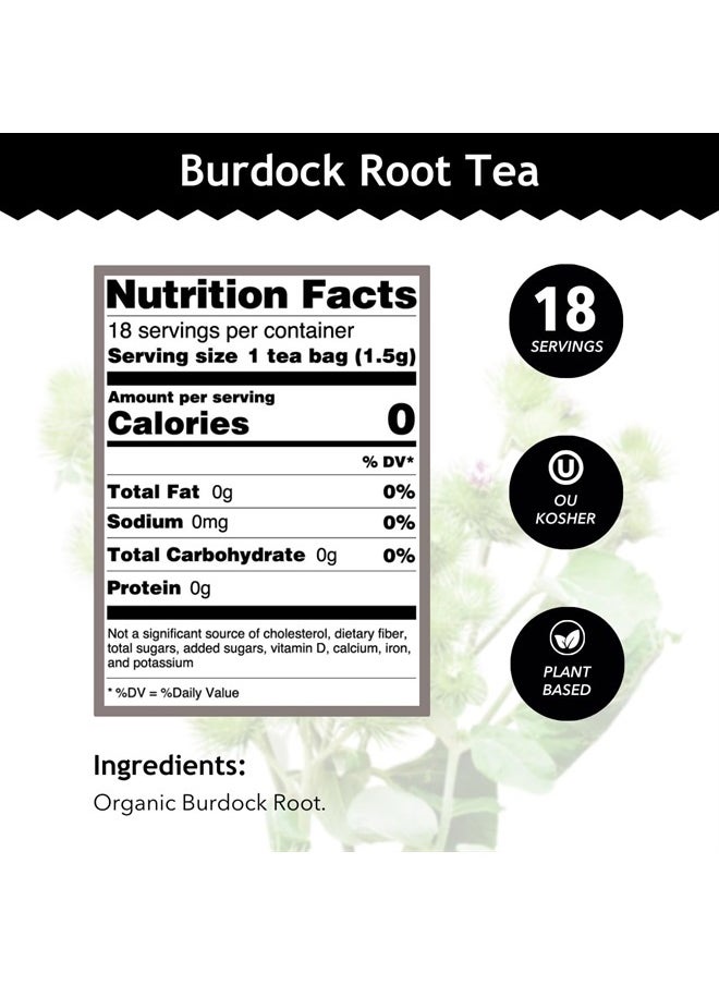 Burdock Root - Organic Herbal Tea - For Health & Wellbeing - With Antioxidants, Minerals & Vitamin C - Caffeine Free - 100% Kosher & Non-GMO - 18 Tea Bags (Pack of 1)