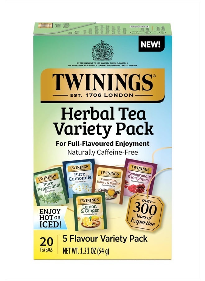 Herbal Tea Variety Pack, 20 Count (Pack of 6), Formerly Assorted Herbal, Includes 5 Flavours, Naturally Caffeine-Free, Enjoy Hot or Iced | Packaging May Vary