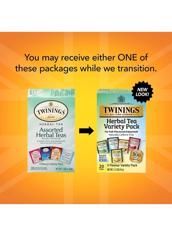 Herbal Tea Variety Pack, 20 Count (Pack of 6), Formerly Assorted Herbal, Includes 5 Flavours, Naturally Caffeine-Free, Enjoy Hot or Iced | Packaging May Vary