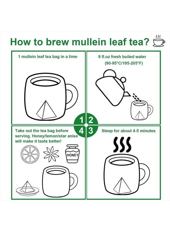 Mullein Leaf Tea Bags, 20 Teabags, 3g/bag For Lungs - Non-GMO - Caffeine-free - Natural Healthy Herbal Tea For Detox & Respiratory Support