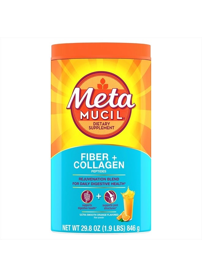 Daily Fiber + Collagen, Psyllium Husk Powder, Plant Based, Sugar-Free with Stevia, 3-in-1 Fiber for Digestive Health, Orange Flavored, 90 Doses (29.8 OZ Fiber Powder)