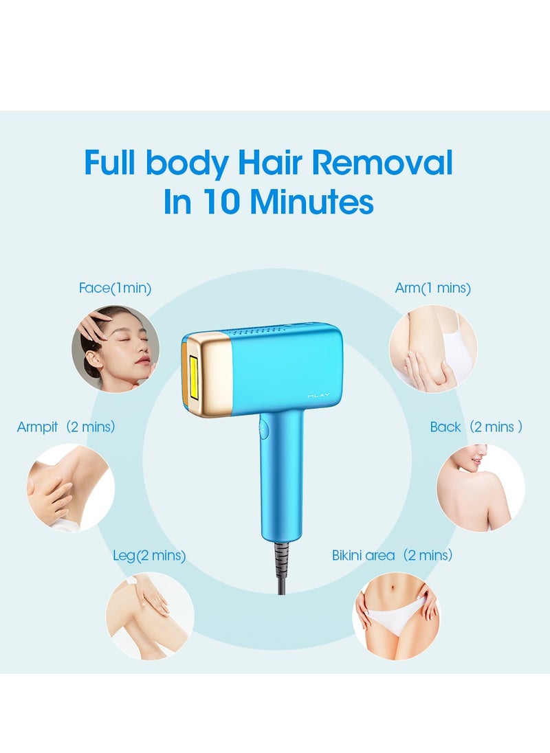 MLAY T14 Sky Blue Portable Multi Functional Permanent Painless Safe Fast Epilator 500000 Flashes Home Ice Epilator with DEESS GP520 Radiofrequency Beauty Instrument