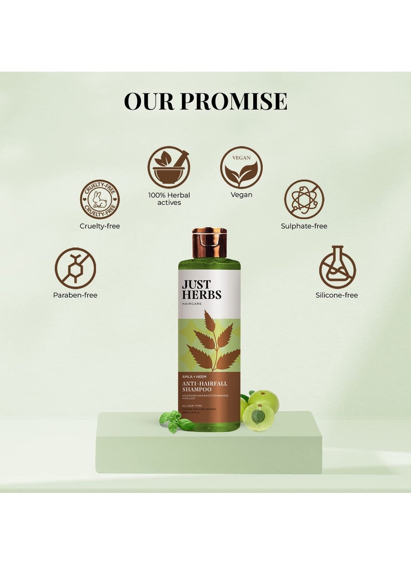Just Herbs 8 in 1 Root Nourishing Amla Neem Hair Fall Control Shampoo For Men & Women - Suitable For Oily Hair Scalp, Sulphate & Paraben Free 200 ml